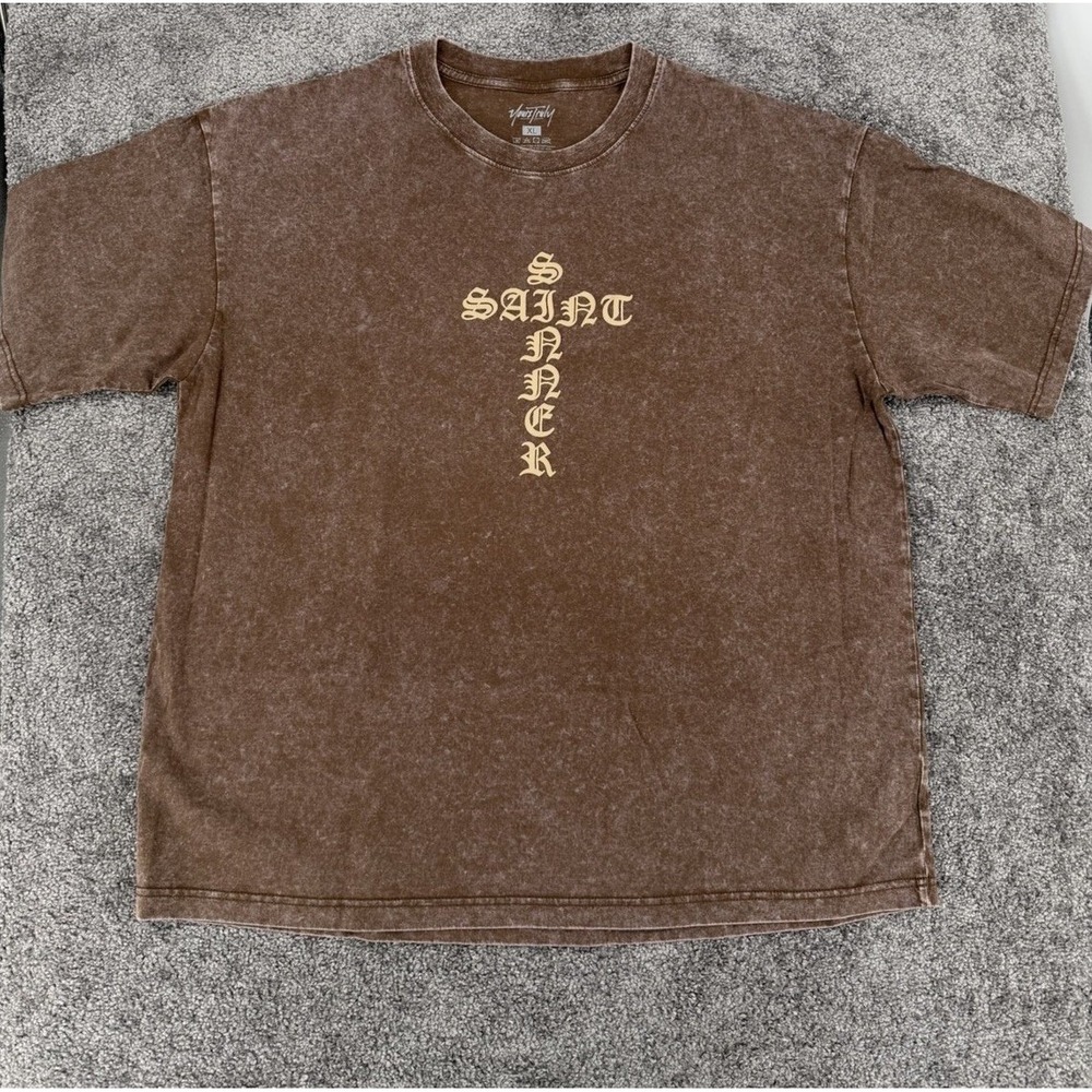 Yours Truly Phora Saint Sinner Brown Mineral Wash Graphic Tee Shirt NWOT XL